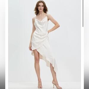 elliatt jacinda white satin draped asymmetrical hem mini bridal dress small new